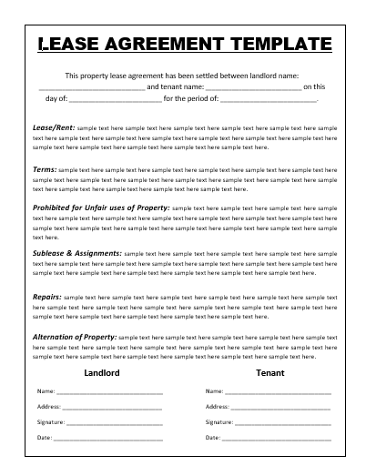 10 Lease Agreement Templates Free Word Templates
