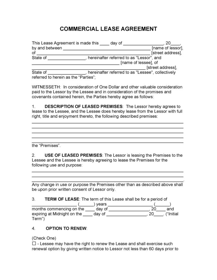 Printable Commercial Lease Agreement Template FREE