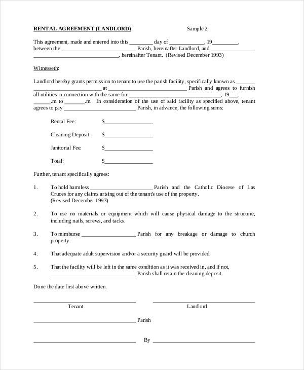 One Page Lease Agreement Printable