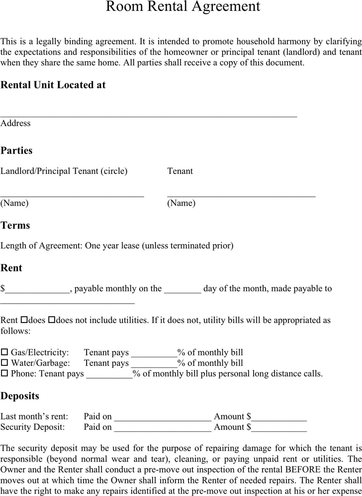 5 Basic Room Rental Agreement Templates Room Rental Agreement 