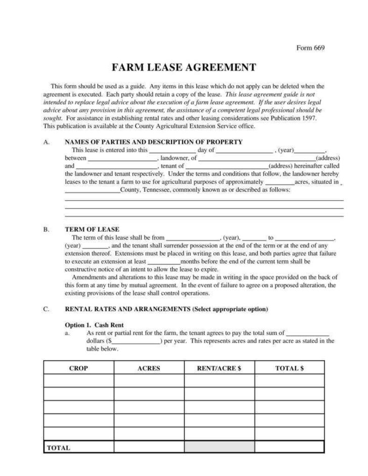 Printable Farm Lease Agreement
