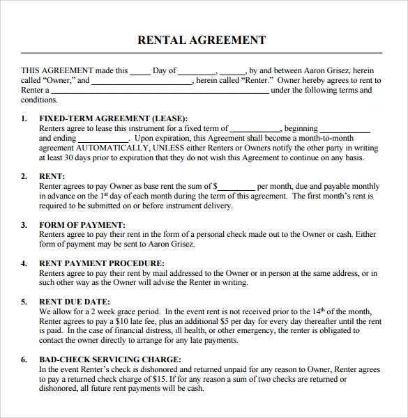 9 Blank Rental Agreements To Download For Free Sample Templates