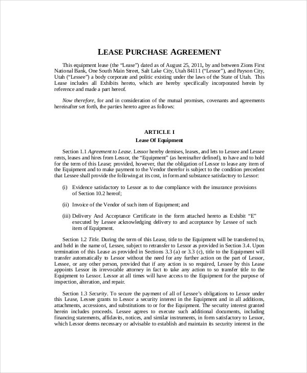 9 Lease Purchase Agreement Word PDF Google Docs Apple Pages 