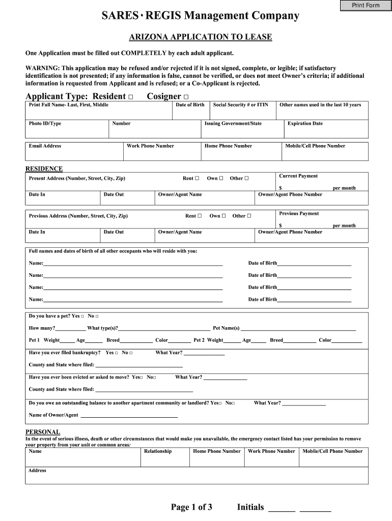 Arizona Association Of Realtors Residential Lease Agreement Form Fill 