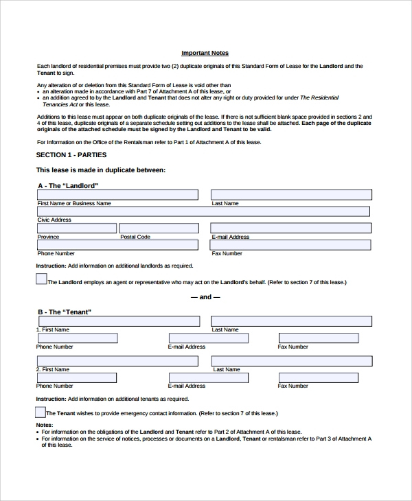 Blank Free Printable Simple One Page Lease Agreement TUTORE ORG 