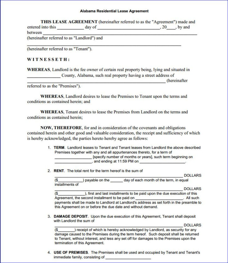 FREE Printable Alabama Residential Lease Agreement