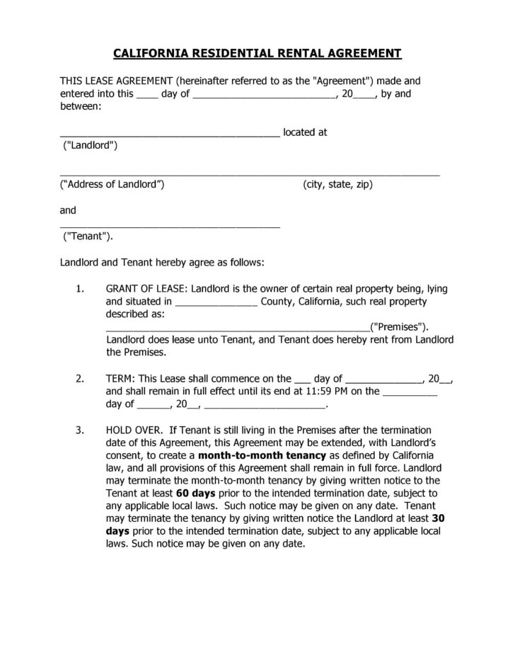 Month To Month Lease Agreement Printable
