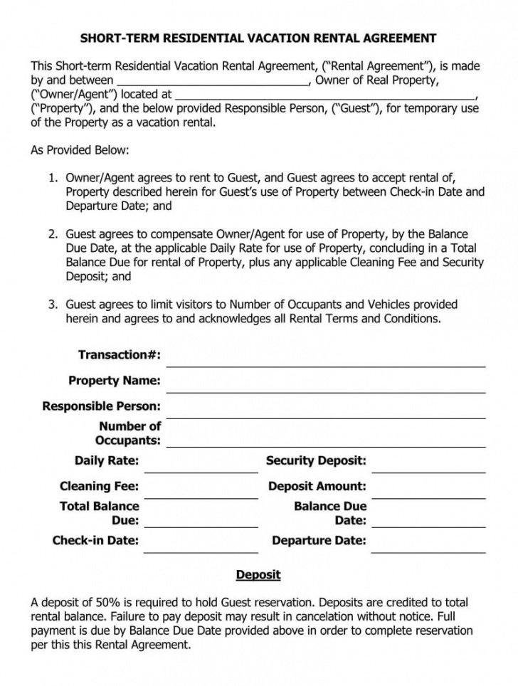 Editable Free Shortterm Rental Lease Agreement Templates Vacation 