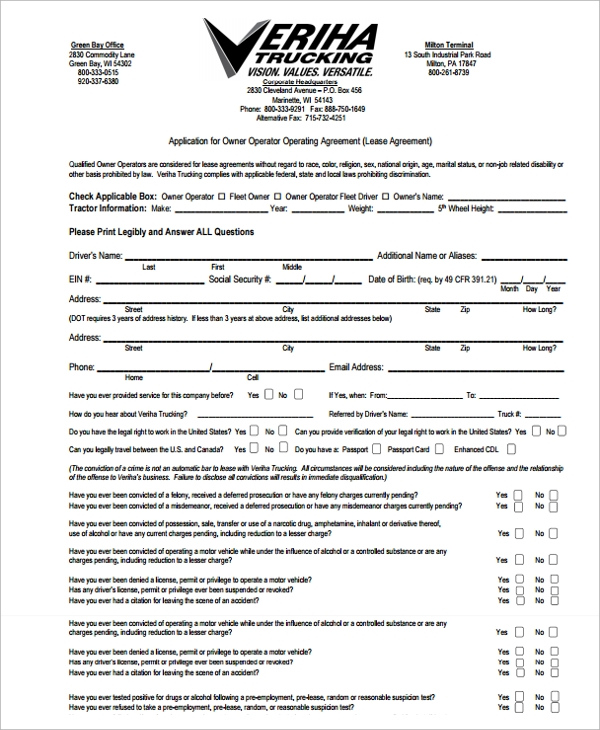 FREE 11 Owner Operator Lease Agreement Templates In PDF MS Word 