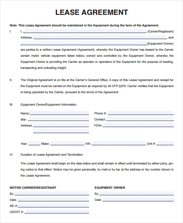 FREE Printable Owner Operator Lease Agreement