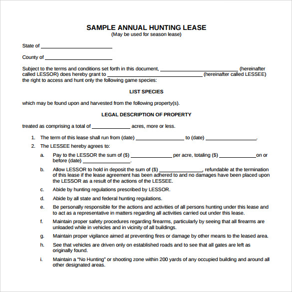 FREE 11 Sample Hunting Lease Agreement Templates In PDF MS Word 
