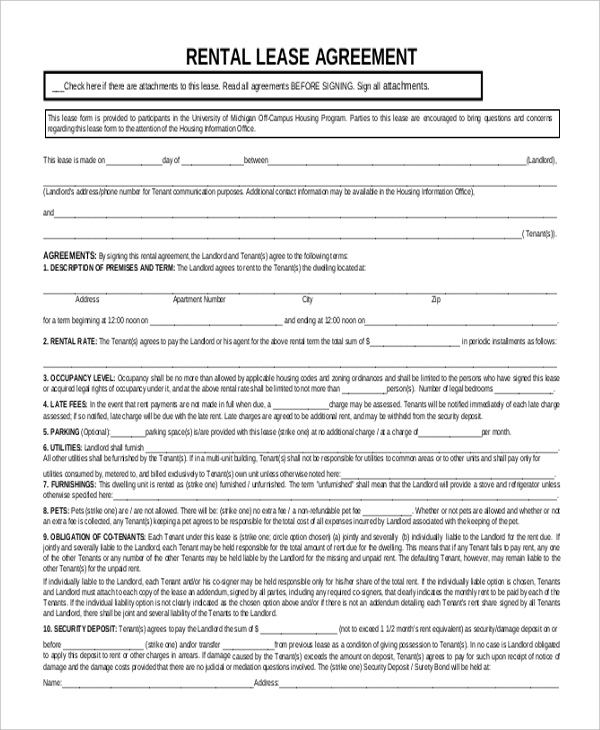 FREE 11 Sample Rental Lease Forms In PDF MS Word Excel