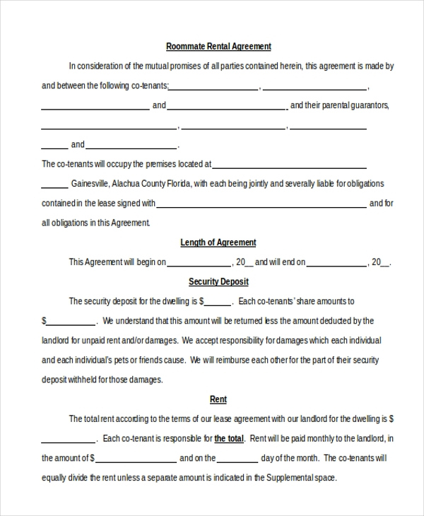 FREE 12 Sample Roommate Agreement Forms In PDF MS Word