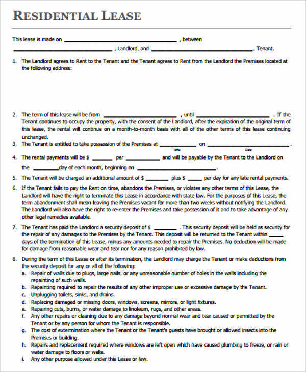 Printable Notarized Lease Agreement