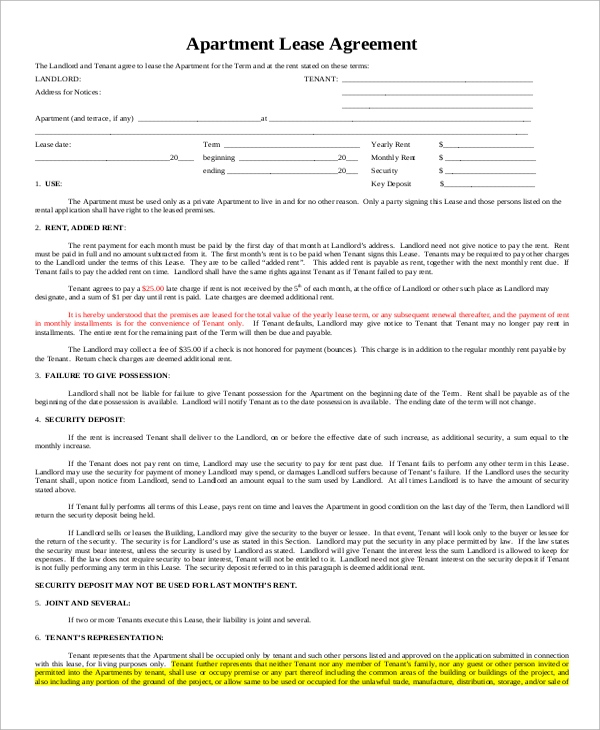 FREE 8 Printable Lease Agreement Templates In MS Word PDF
