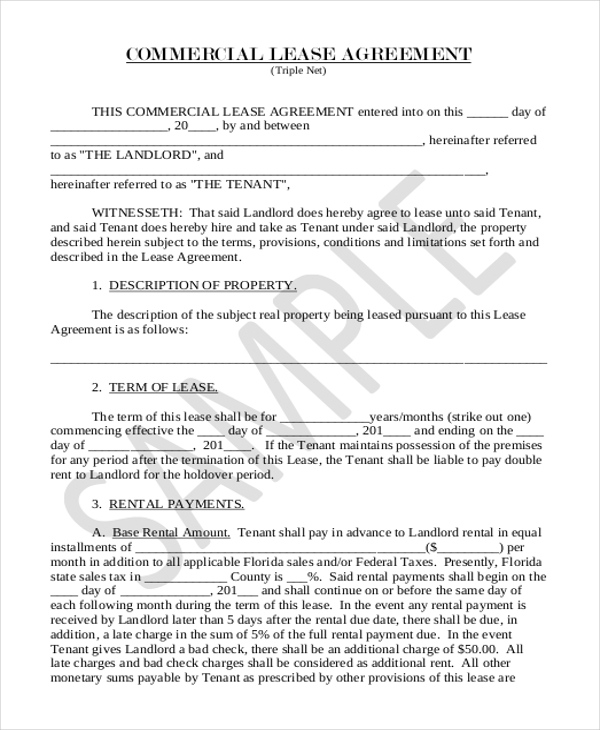 FREE 9 Sample Commercial Lease Agreement Forms In PDF MS Word