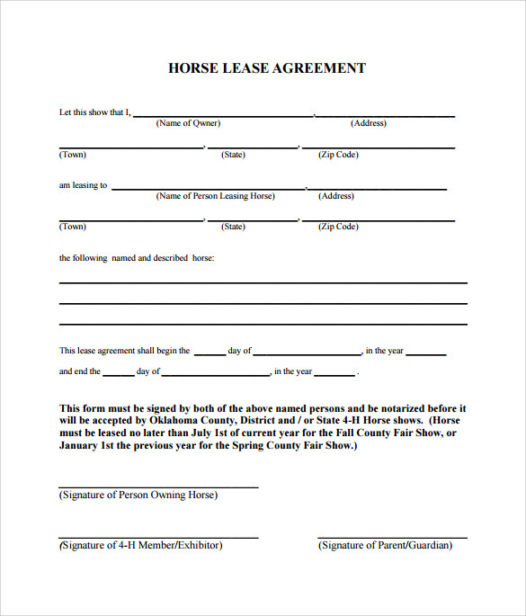 FREE 9 Sample Horse Lease Agreement Templates In PDF MS Word