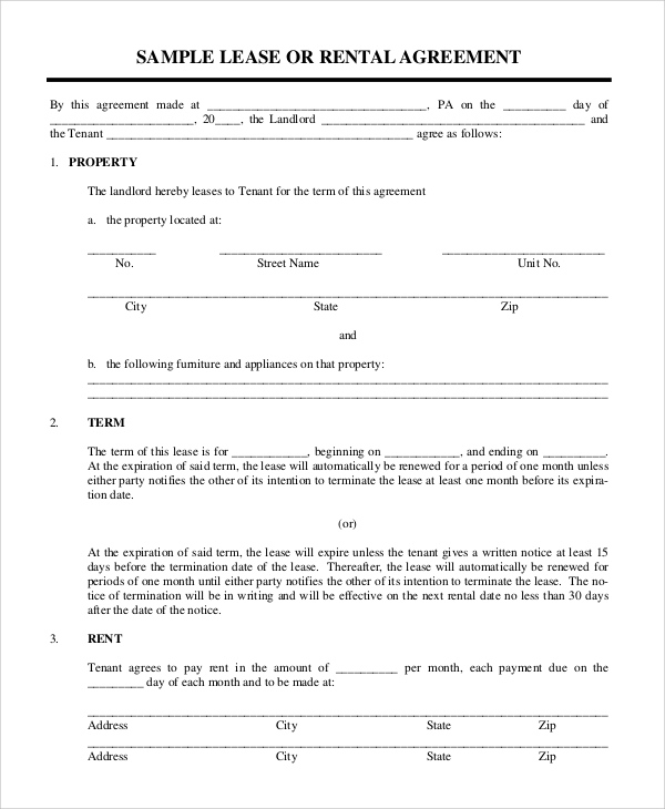 Simple Lease Agreement Printable