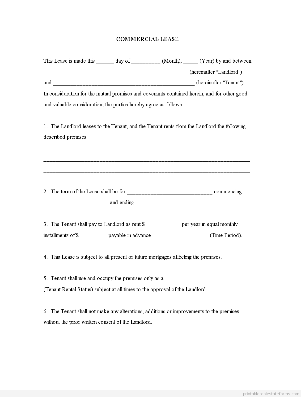 FREE Commercial Lease Agreement Printable Printable Lease Agreement