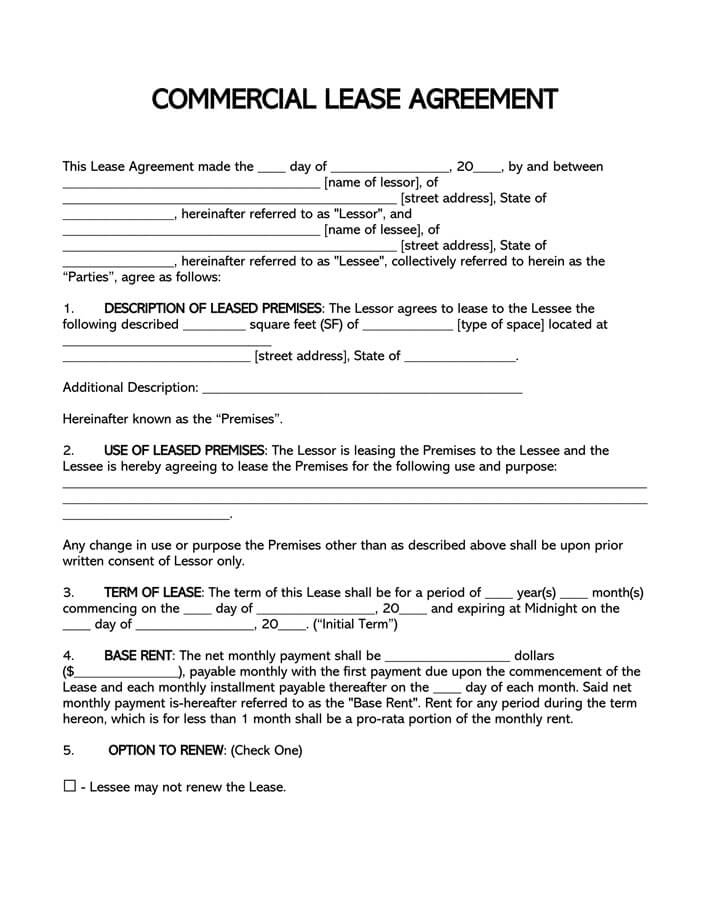 Free Commercial Lease Agreement Templates US Word PDF