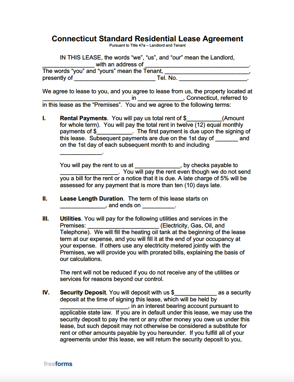 Free Connecticut Standard Residential Lease Agreement Template PDF WORD