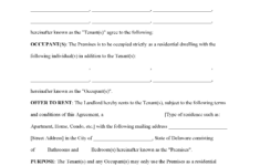 Free Delaware Residential Lease Agreement PDF MS Word