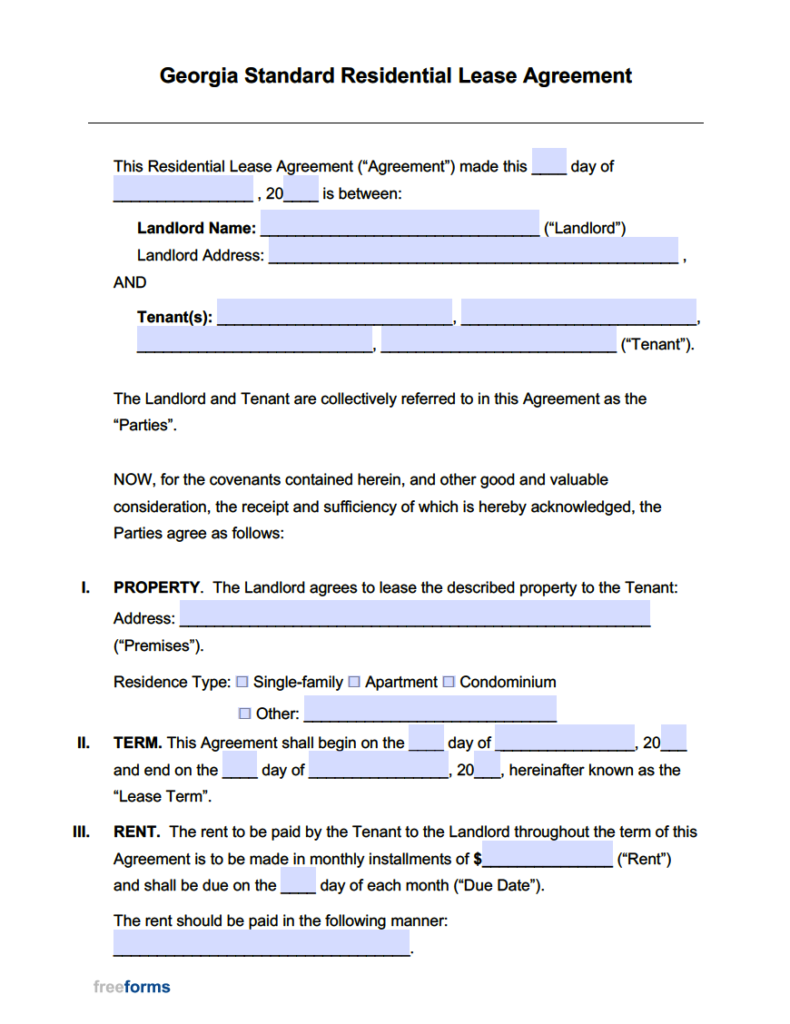 Free Georgia Standard Residential Lease Agreement Template PDF WORD ...