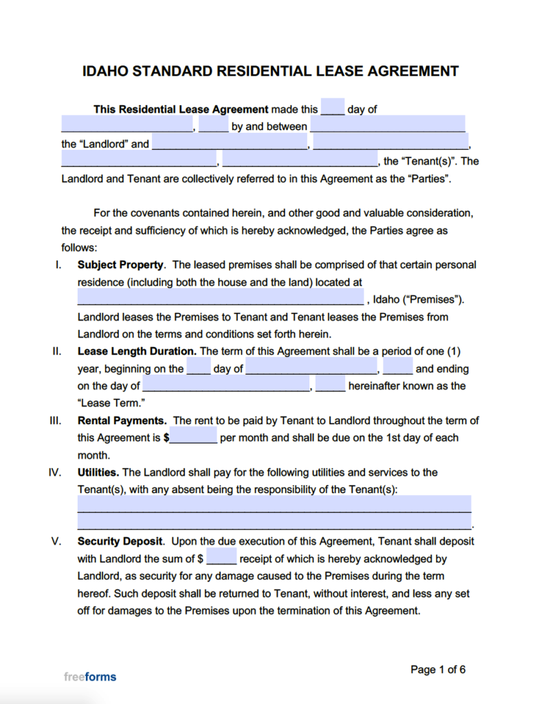 Free Idaho Standard Residential Lease Agreement Template PDF WORD Free Idaho Standard Residential Lease Agreement Template PDF WORD