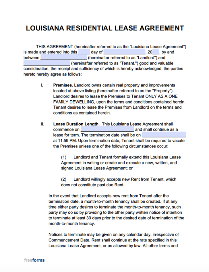 Free Louisiana Rental Lease Agreement Templates PDF WORD Printable Free Louisiana Rental Lease Agreement Templates PDF WORD Printable