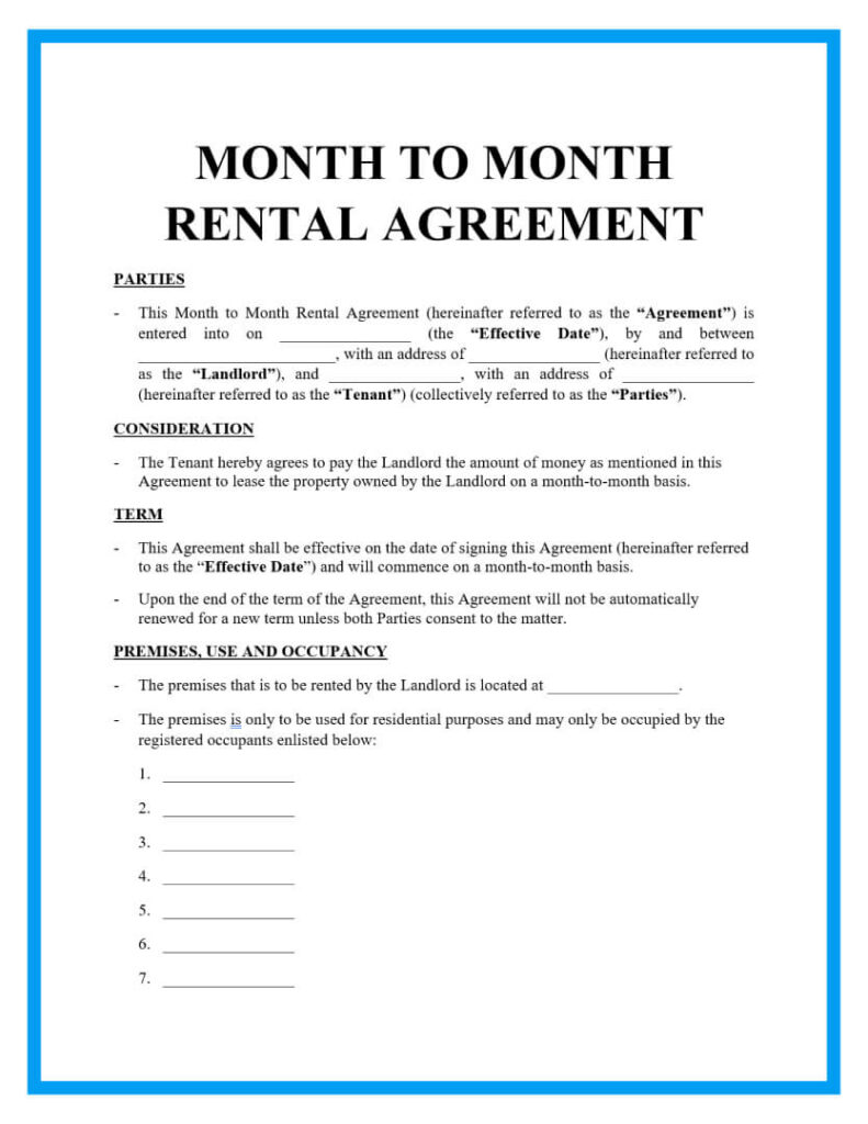 Free Month To Month Rental Agreements Sample 