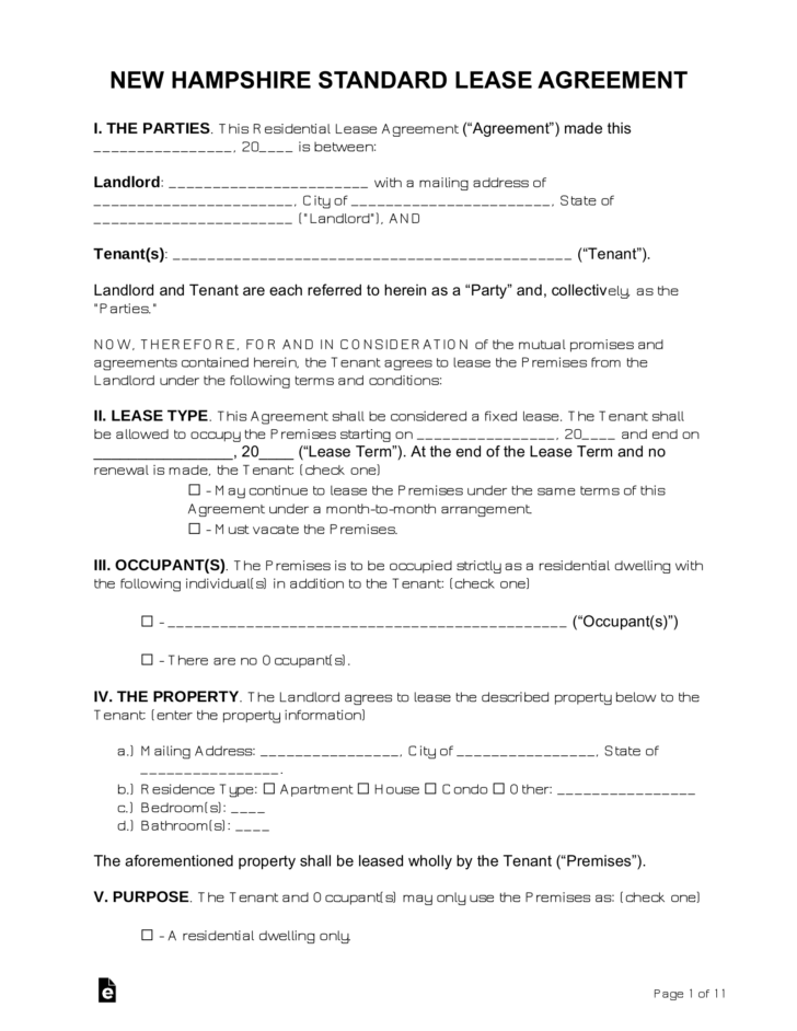 Printable 1 Year Lease Agreement