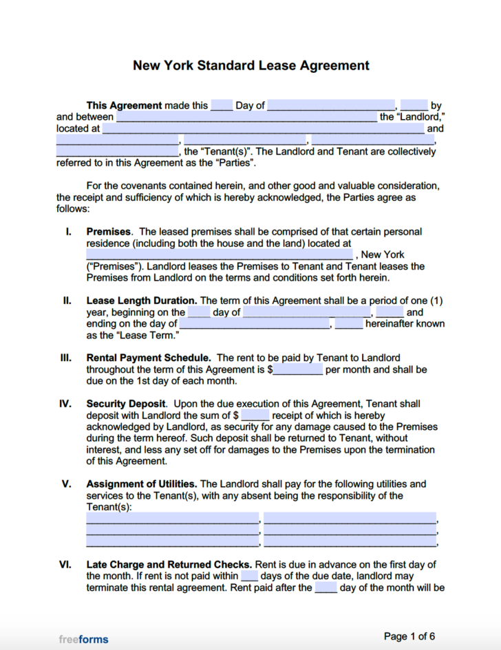 FREE Printable Lease Agreement NY