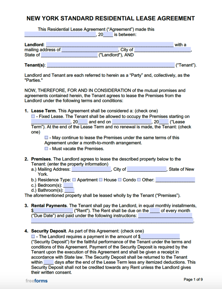 Printable Lease Agreement NY