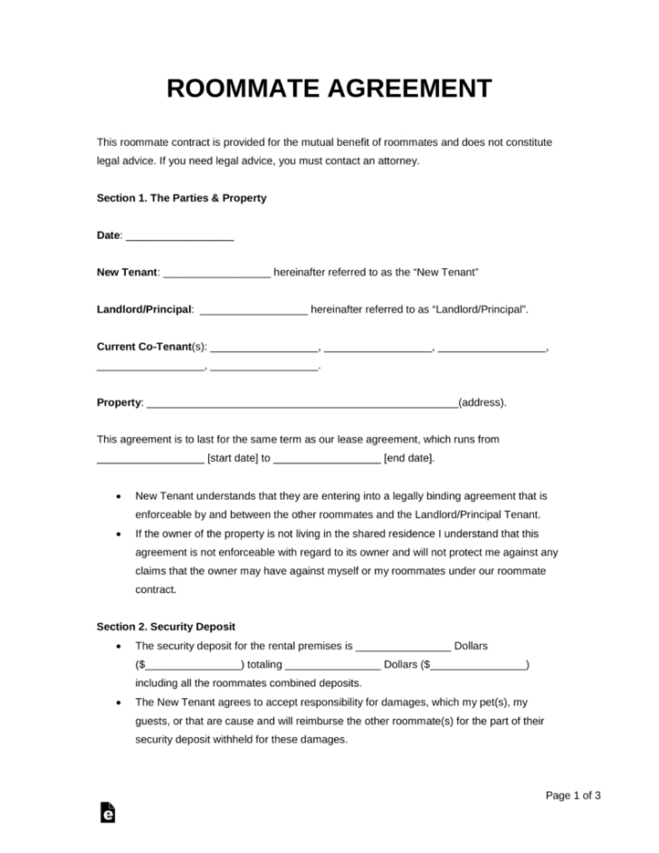 FREE Printable Lease Agreement For Roommates