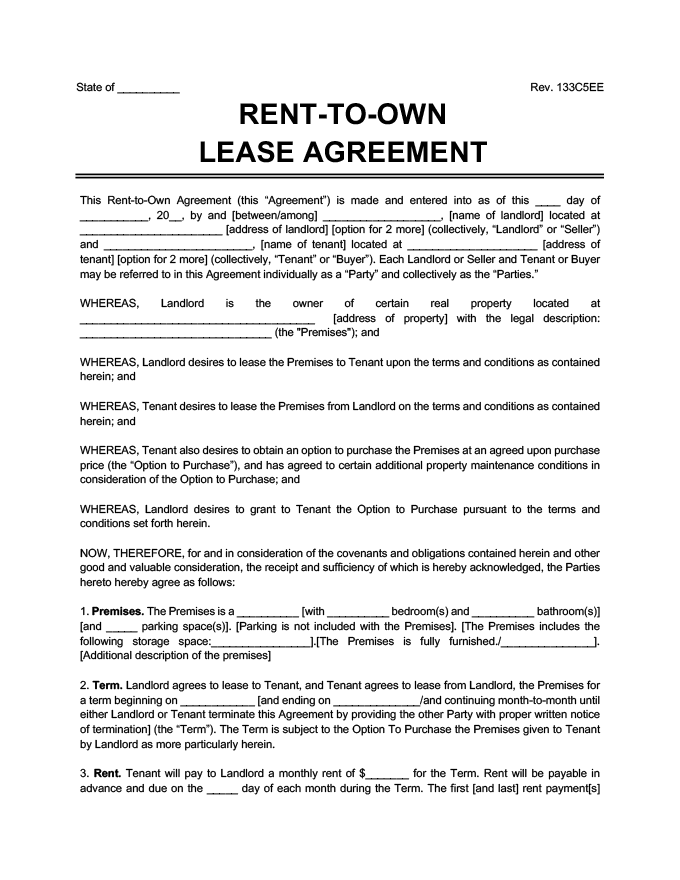 Free Rent to Own Lease Agreement Legal Templates