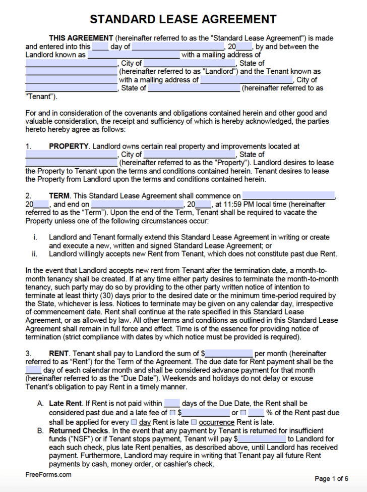 FREE Printable Lease Agreement For Renting A House