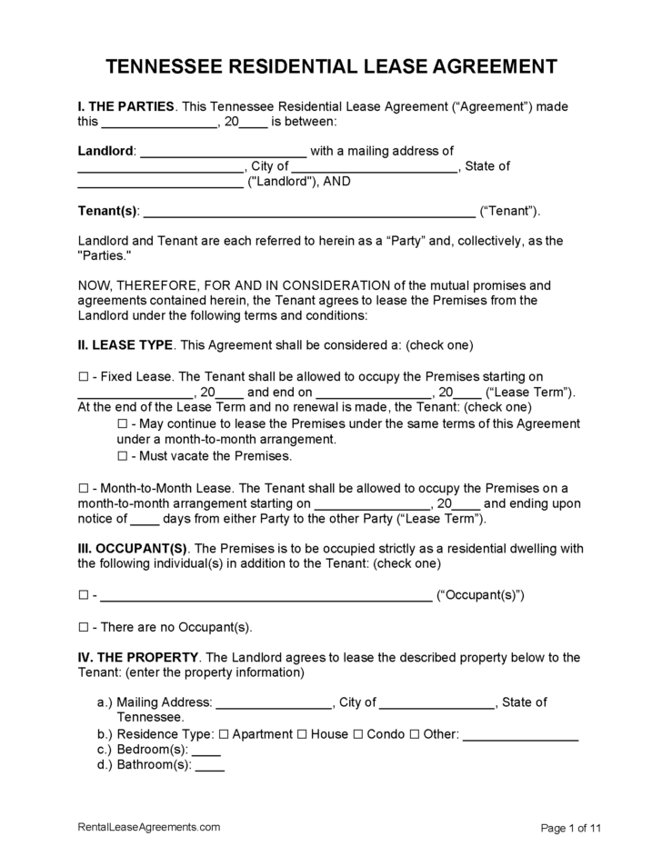 Printable Home Lease Agreement