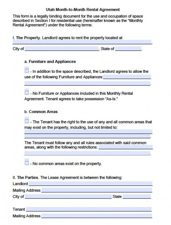 Free Utah Month To Month Lease Agreement PDF Word