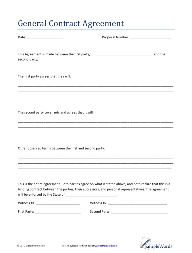 General Contract Agreement Template Download Printable PDF