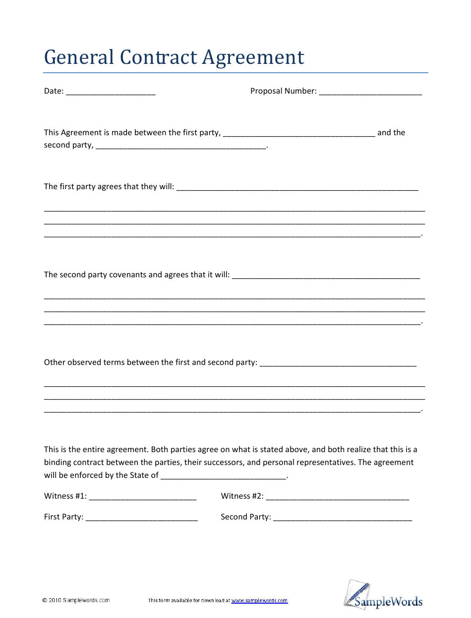 General Contract Agreement Template Download Printable PDF Templateroller