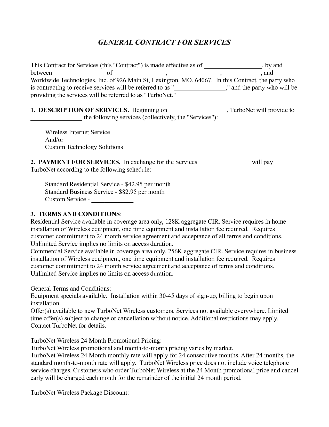 General Contract For Services Template Free Printable Documents 