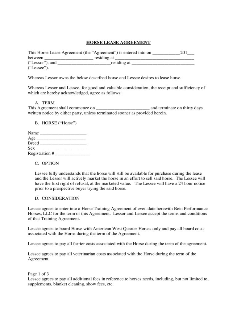 Horse Lease Agreement 6 Free Templates In PDF Word Excel Download
