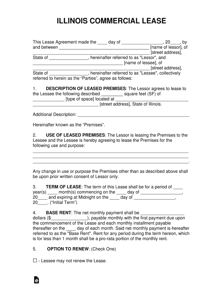 Illinois Commercial Lease Agreement Template PDF Fill Out And Sign 