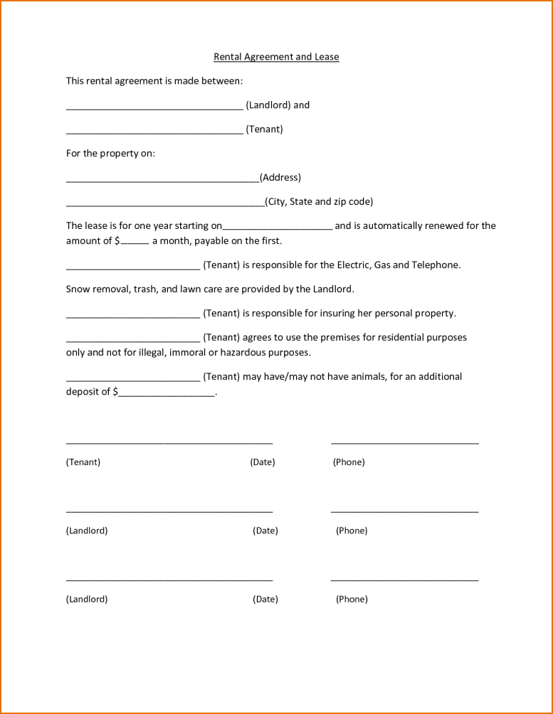 Image Result For Simple One Page Lease Agreement Rental Agreement 