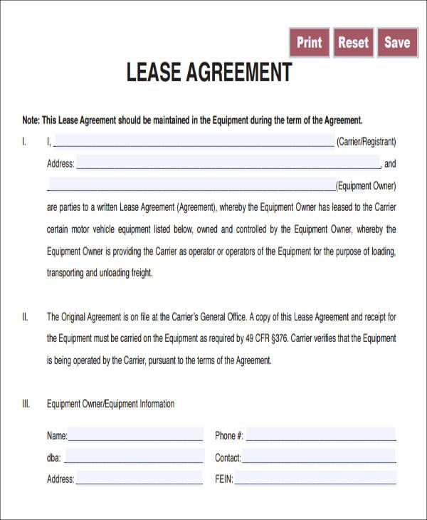 Lease Agreement For Trucking Owner Operator Lease Agreement Contract 