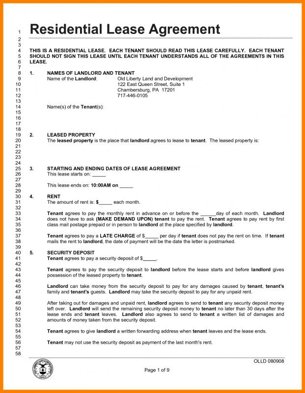 Printable Lease Agreement Form PDF