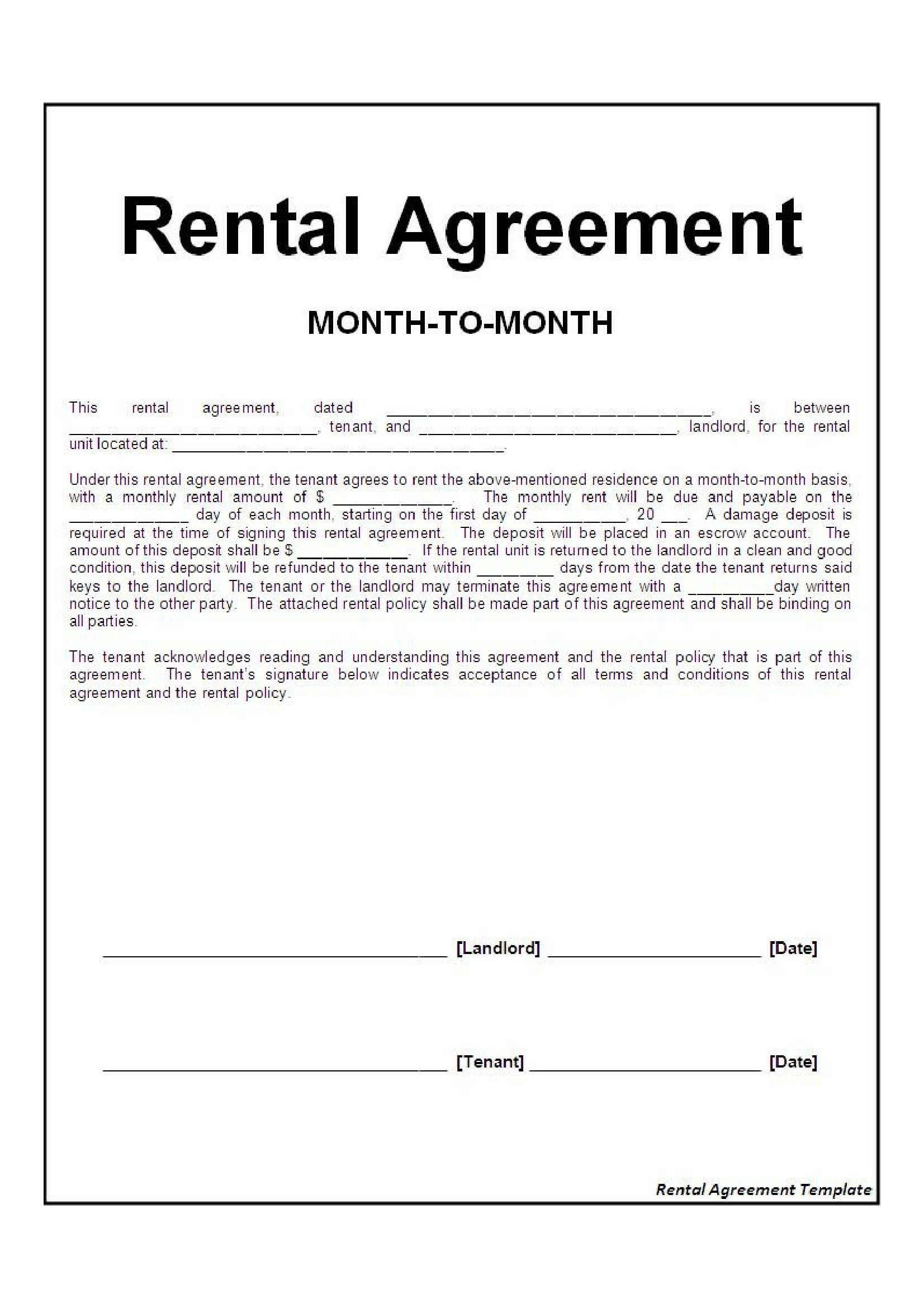 Month To Month Rental Agreement Form FREE Download Rental Agreement 