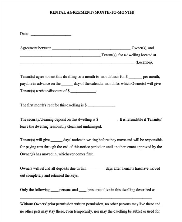 Month To Month Rental Agreement Template 8 Free Word PDF Documents 