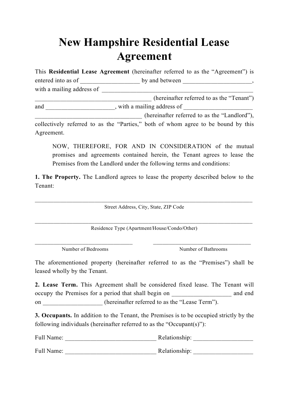 New Hampshire Residential Lease Agreement Template Download Printable 