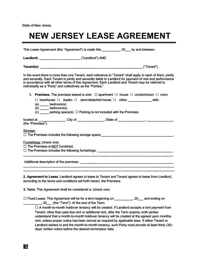 New Jersey Residential Lease Agreement Create Download